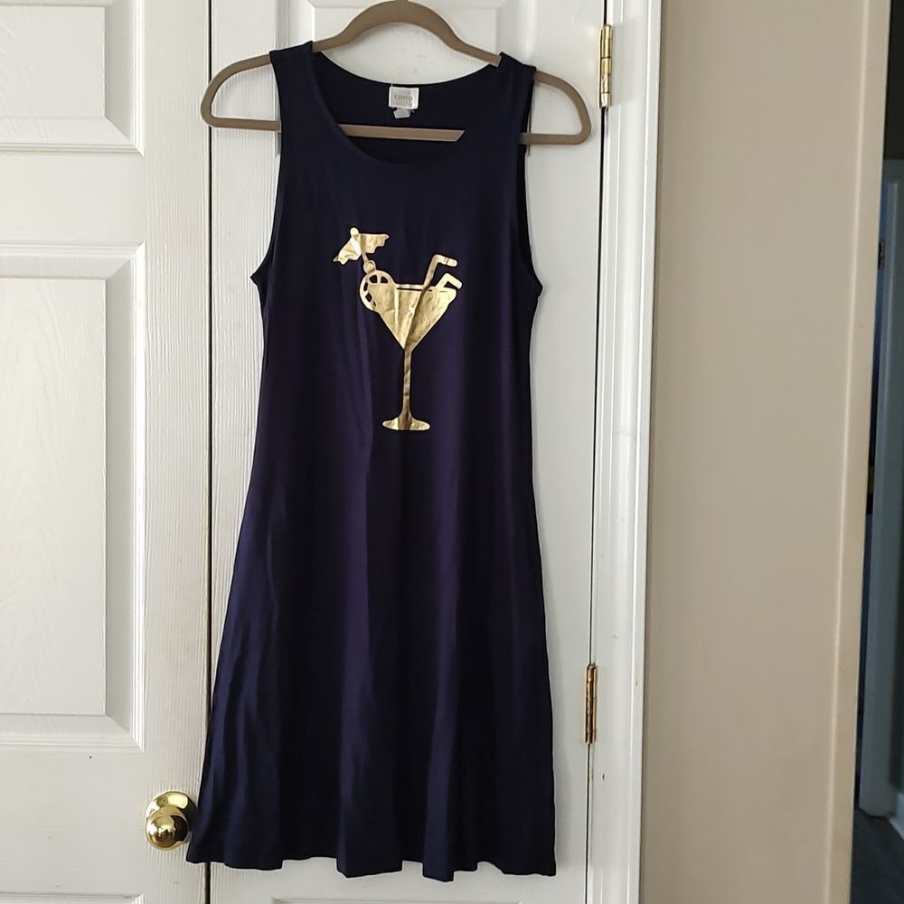 CUPIO Sleeveless Martini Print Knit Dress with 2 Side Pockets Navy Size S